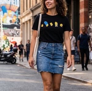 The Simpsons Graphic Tee Black Silver Print Size Large Cartoon Short Sleeve